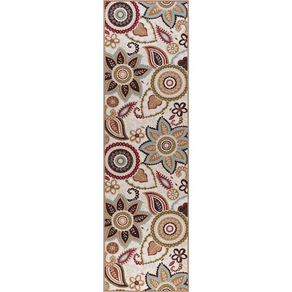 Tayse Rugs Majesty Floral Cream 2 ft. x 8 ft. Indoor Runner Rug