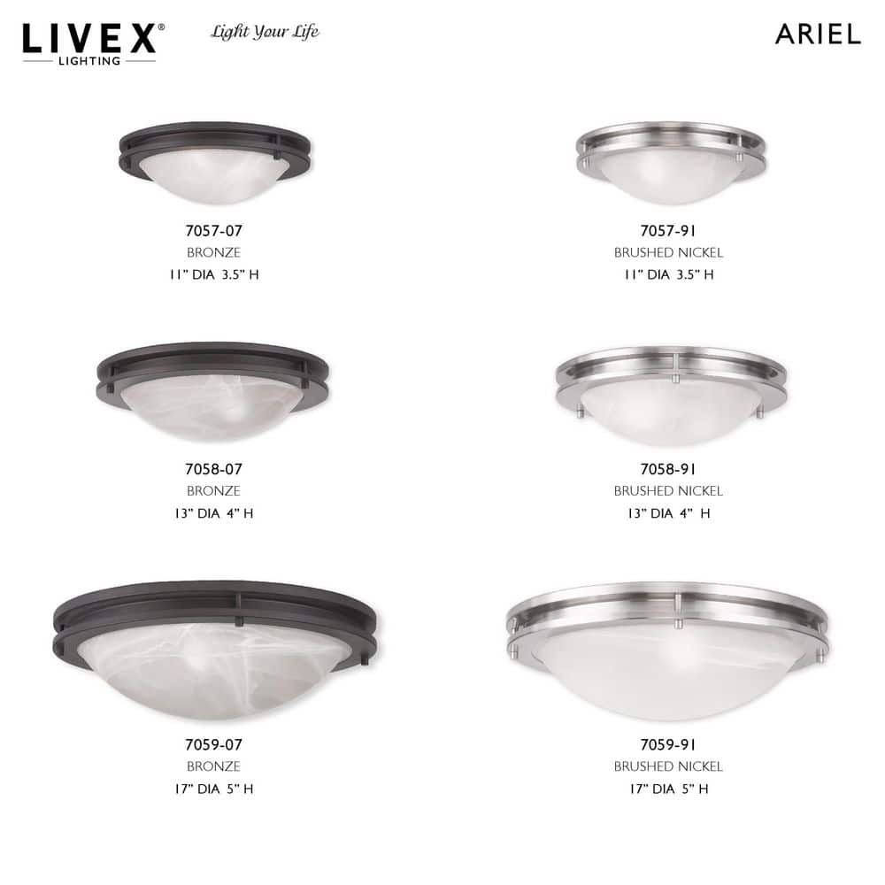 Ariel Contemporary 11" Bronze Bowl Ceiling Light with White Alabaster Glass