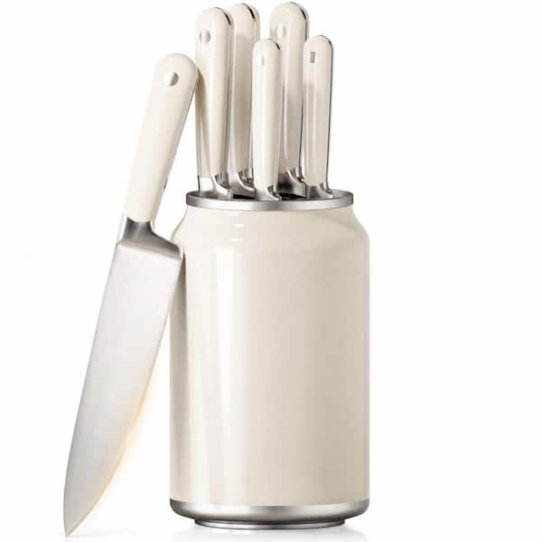 6-Piece High Carbon Stainless Steel Knife Set with Soda Can Inspired Block, Cream Retro Kitchen Knives