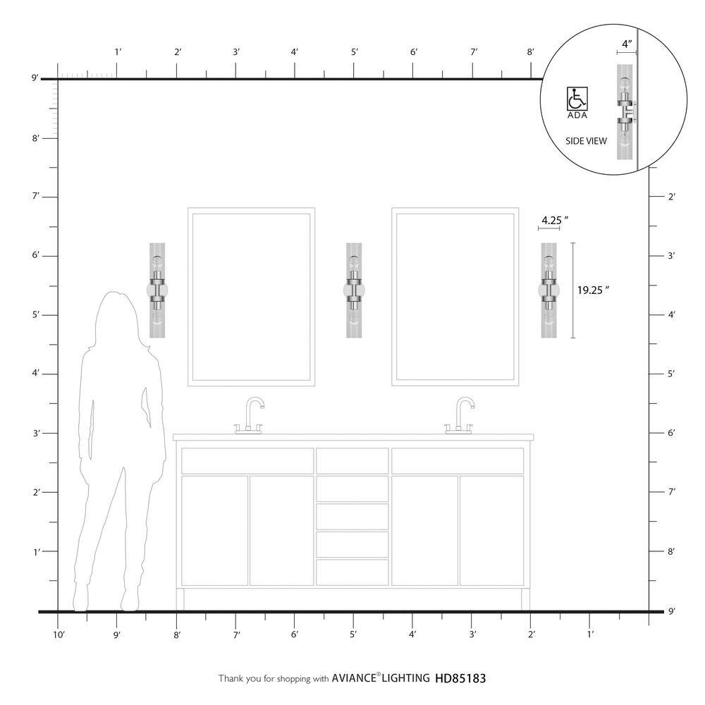 Ludlow Minimalist Brushed Nickel 2-Light Vanity with Clear Glass Shades