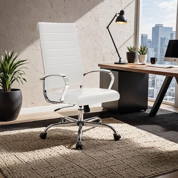 Benmar High Back Leather Office Chair Adjustable Ergonomic Comfortable Executive Desk Chair for Home Office in White
