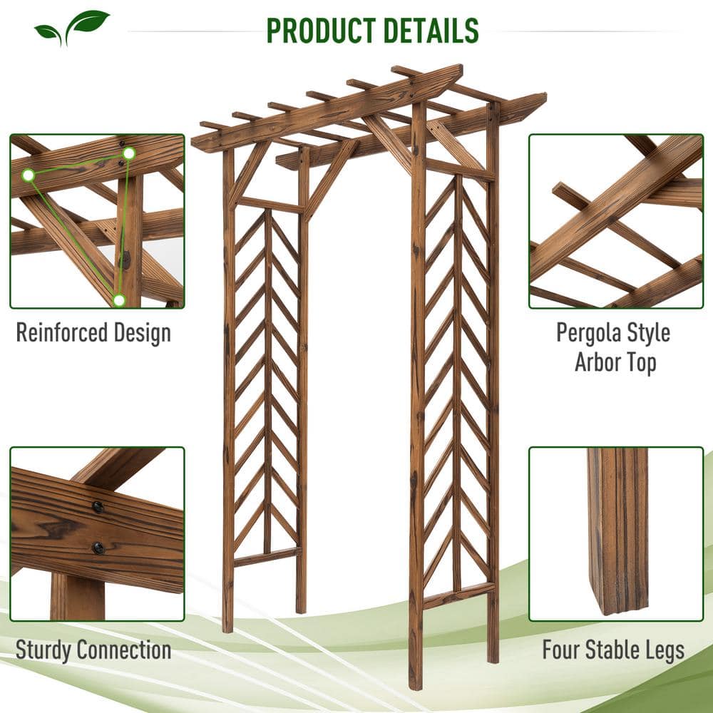 Natural Fir Wood Garden Arbor Arch Trellis with Pergola Roof