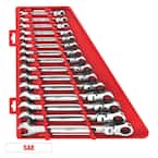 144-Position Flex-Head Ratcheting Combination Wrench Set SAE (15-Piece)