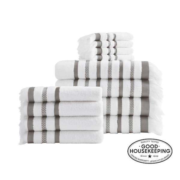StyleWell Turkish Cotton White and Wheat Brown Stripe 6-Piece Fringe Bath  Towel Set E7245 - The Home Depot