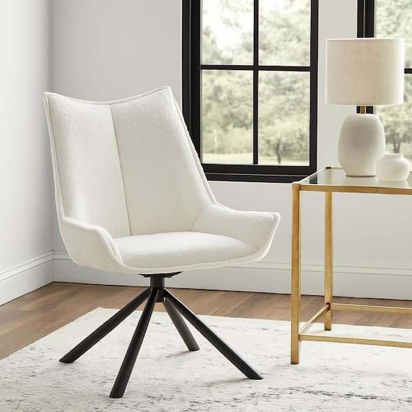 Amyra Modern White Fabric Swivel Accent Side Chair with Black Iron Frame
