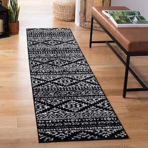 Tulum Black/Ivory 2 ft. x 7 ft. Striped Tribal Geometric Runner Rug