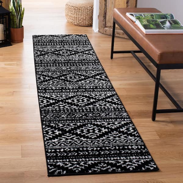 Tulum Black/Ivory 2 ft. x 9 ft. Striped Tribal Geometric Runner Rug
