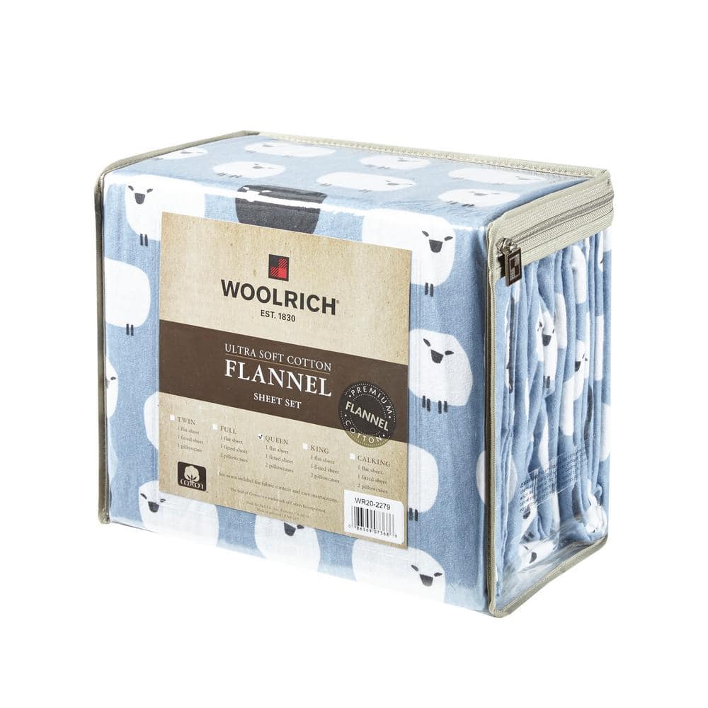 Blue Sheep Queen Cotton Flannel Sheet Set