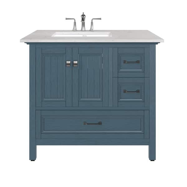 Britney 36 in. Single Sink Ash Blue Bath Vanity with White Carrara Quartz Top (Assembled)