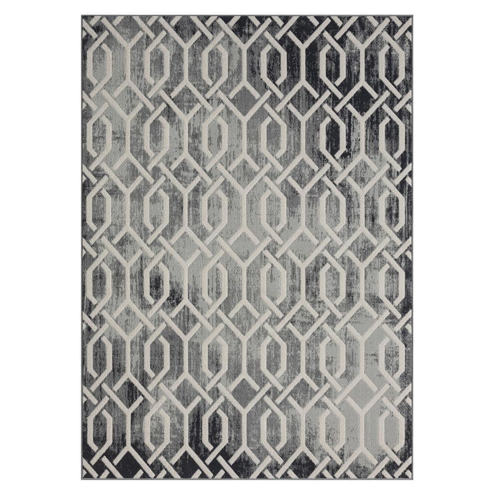 Rose Ivory/Gray 8 ft. x 10 ft. Trellis Transitional/Casual Polyester Rectan