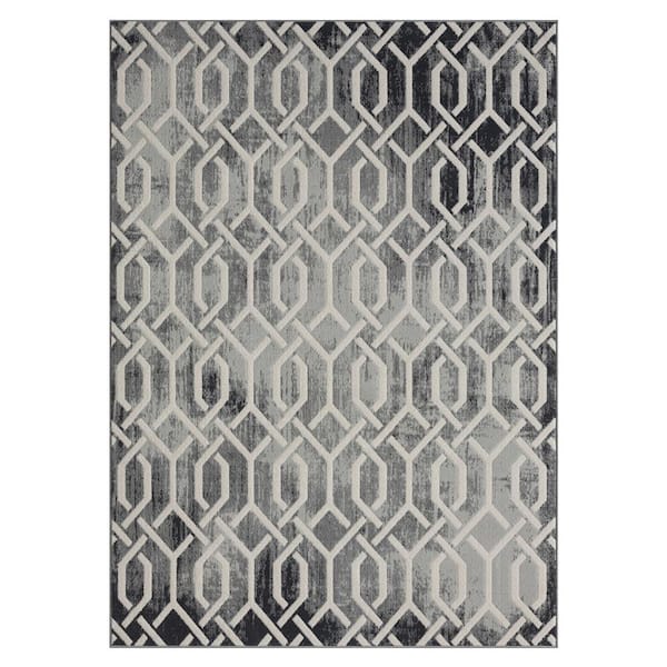 Unbranded Rose Ivory/Gray 8 ft. x 10 ft. Trellis Transitional/Casual Polyester Rectangle Area Rug