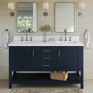 Bayhill 60.25 in. W x 22 in. D x 36 in. H Double Sink Freestanding Bath Vanity in Midnight Blue with Man-Made Stone Top