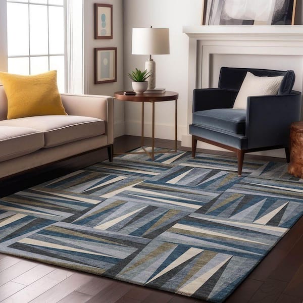 Mayfield Premium Machine Washable Abstract AMF1012 Denim 3 ft. x 5 ft. Area Rug