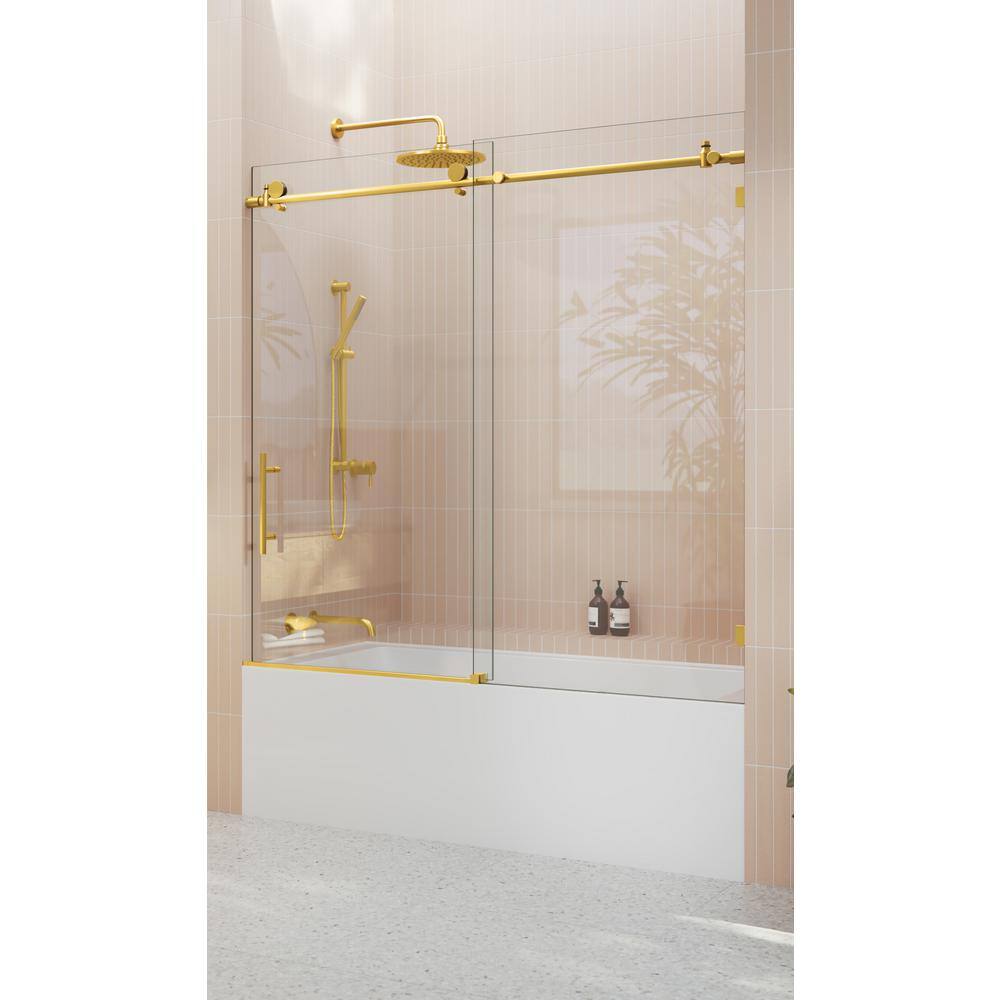 Eclipse 60" Frameless Sliding Bathtub Door with Satin Brass Hardware