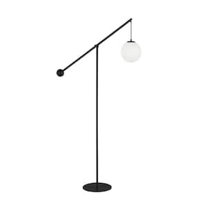 Holly 66.75 in. Matte Black Transitional 1-Light Dimmable Swing Arm Floor Lamp for Living Room with Glass Globe Shade