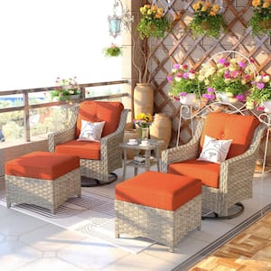Eureka Grey 5-Piece Modern Wicker Outdoor Patio Conversation Sofa Chair Seating Set with Orange Red Cushions