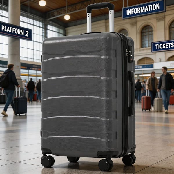 LIVACA 1-Piece Gray Hardshell ABS Plastic Expandable Checked