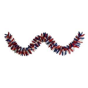 9 ft. Patriotic American Flag Themed Artificial Garland with 50-Warm LED Lights