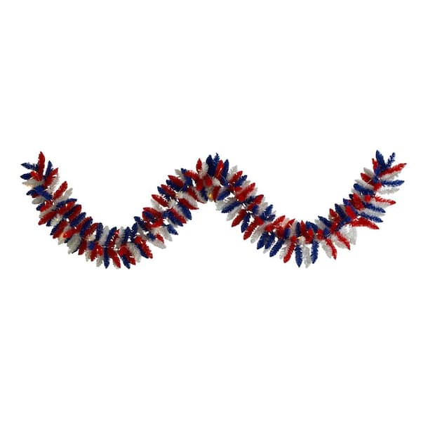 Nearly Natural 9 ft. Patriotic American Flag Themed Artificial Garland with 50-Warm LED Lights