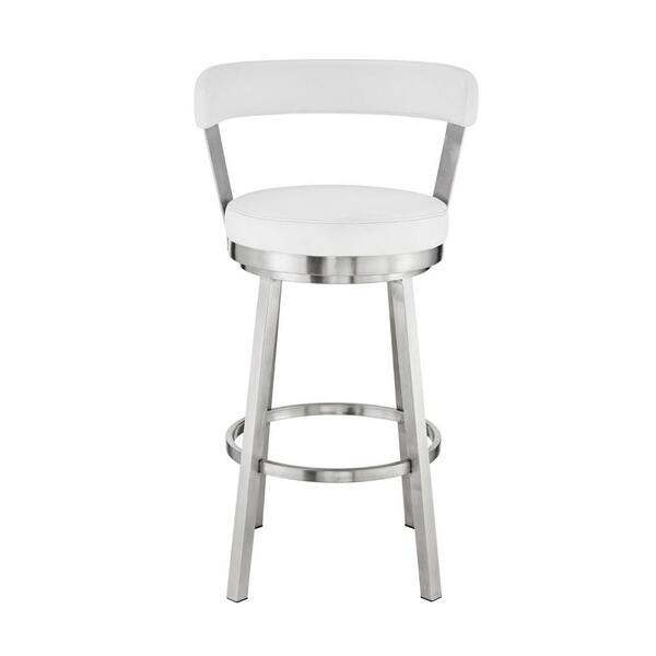 HomeRoots 30 in. Chic White Faux Leather with Stainless Steel Finish Swivel Bar Stool