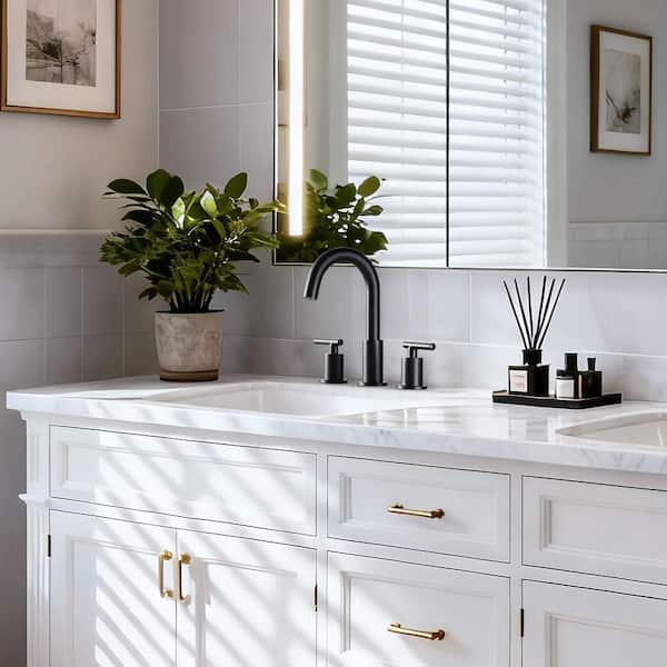 8 in. Widespread Double Handle Bathroom Faucet 3-Holes Modern Bathroom Sink Faucet in Matte Black