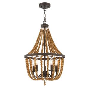 5-Light Oil Rubbed Bronze Candle Style Empire Chandelier with Beaded Accents