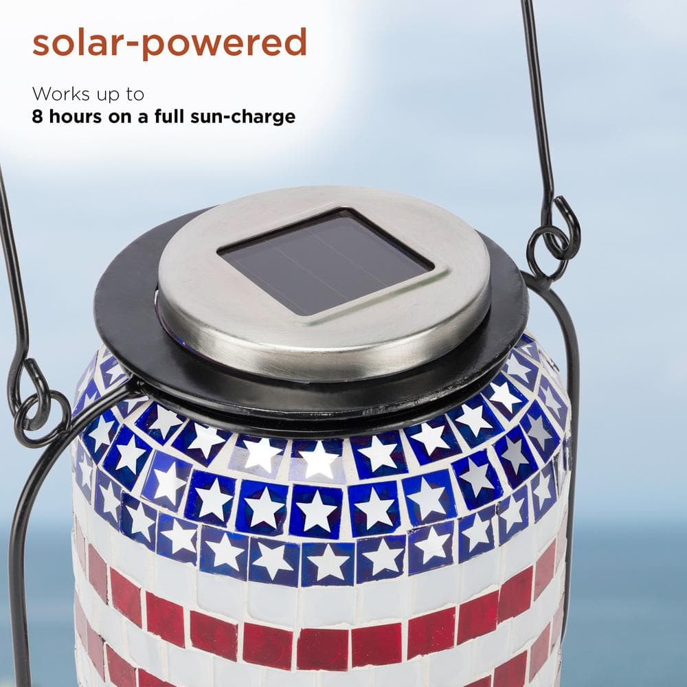 Patriotic Solar Powered LED Outdoor Lantern with Metal Frame