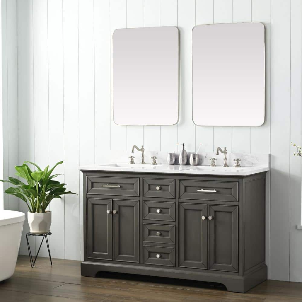 Thompson 54" Silver Gray Double Sink Freestanding Vanity