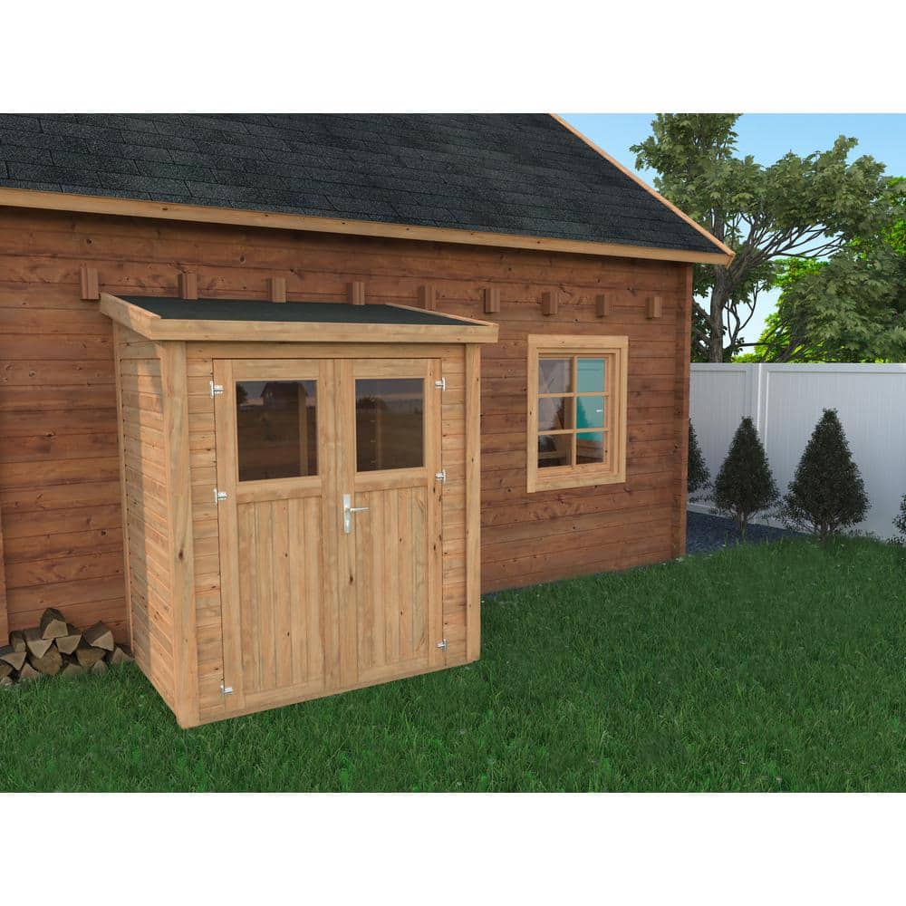 Nordic Spruce Wooden Lean-To Storage Shed with Double Doors and Windows