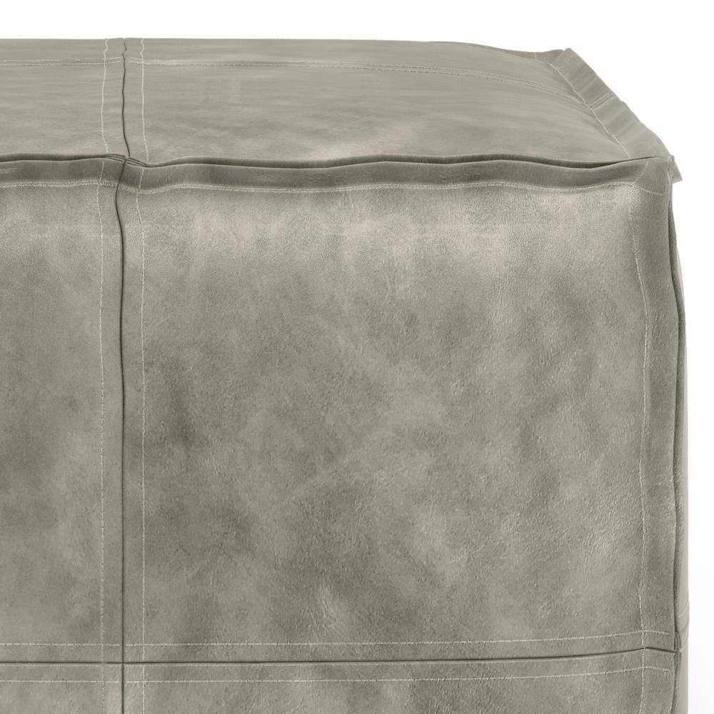Brody Distressed Grey Faux Leather Square Pouf