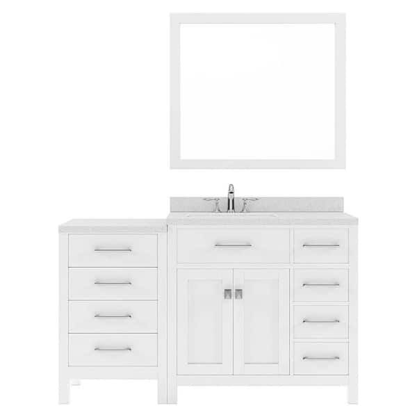 Virtu USA Caroline Parkway 57 in. W x 22 in. D x 35 in. H Single Sink Bath Vanity in White with Quartz Top and Mirror