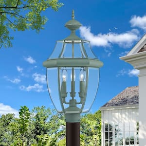 Aston 23.5 in. 3-Light Verdigris Cast Brass Hardwired Outdoor Rust Resistant Post Light with No Bulbs Included