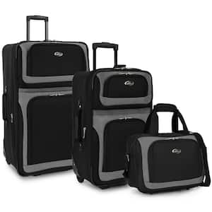 New Yorker 3-Piece Black Rolling Luggage Set (Large and Small Suitcases and Tote Bag),