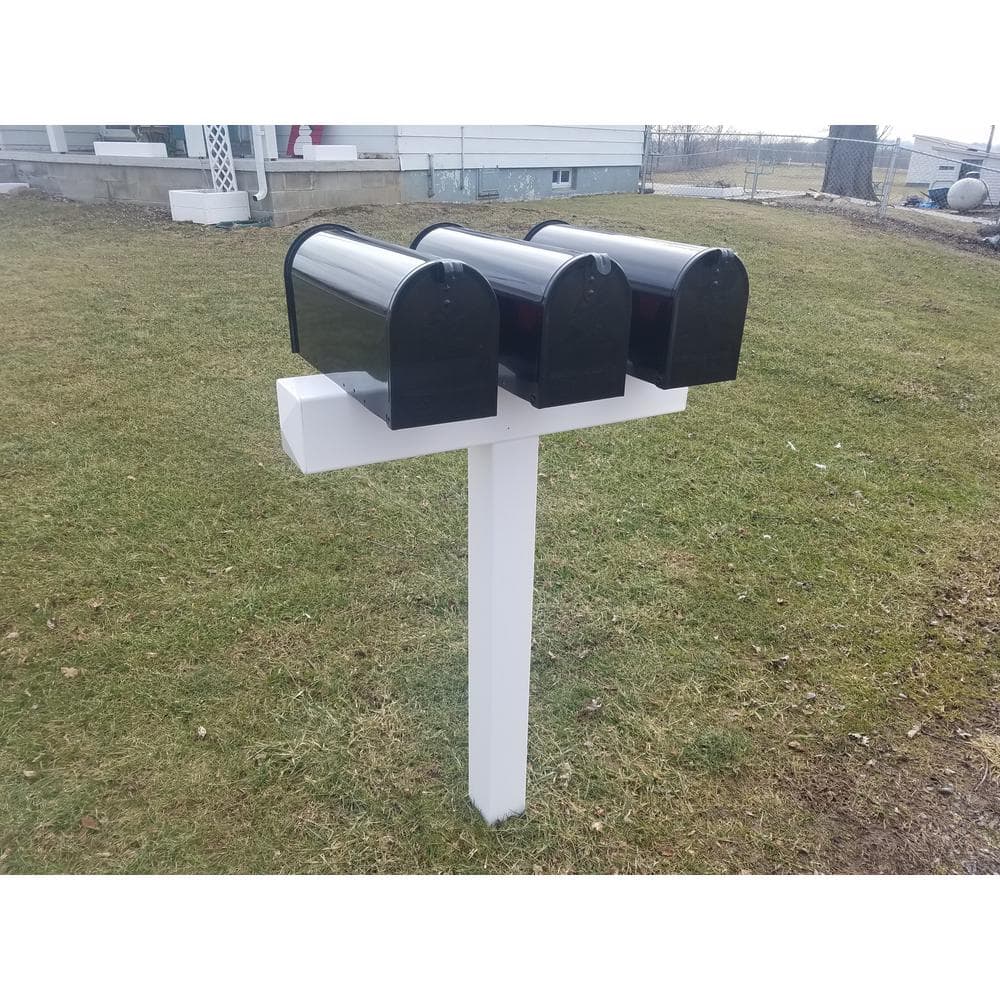 White Vinyl Sleeve Post Mount for 3 Mailboxes