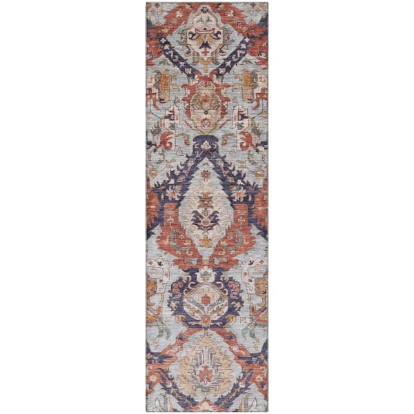 Mayfield Premium Machine Washable Abstract AMF1921 Blue 2 ft. x 7 ft. Runner Rug