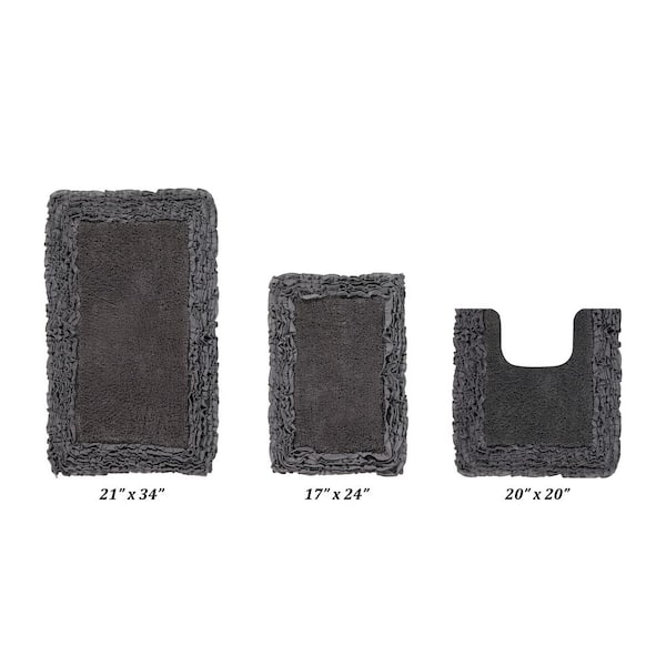 Better Trends Shaggy Border Collection 3 Piece Gray 100% Cotton Bath Rug Set - (17" x 24" : 20" x 20" : 21" x 34")