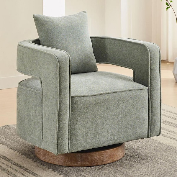 aisword 29.1 in. W Versatile 360° Swivel Linen Blend Accent Chair with Plush Cushion and Weathered Base - Pale Green