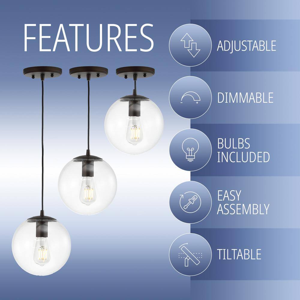 Bleecker Contemporary Globe LED Pendant 7.75" Clear & Oil-Rubbed Bronze