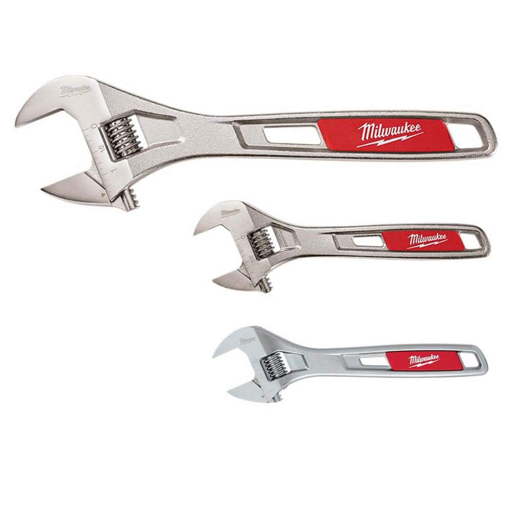 3-Piece Milwaukee Adjustable Wrench Set Industrial Hand Tool Ergonomic Handle 