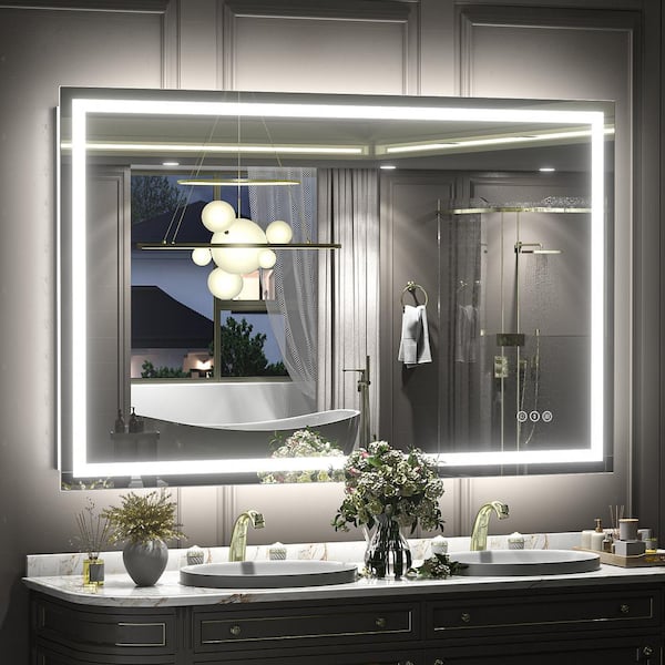 Apmir 51 in. W x 32 in. H Rectangular Frameless Front and Back LED Lighted Anti-Fog Tempered Glass Wall Bathroom Vanity Mirror