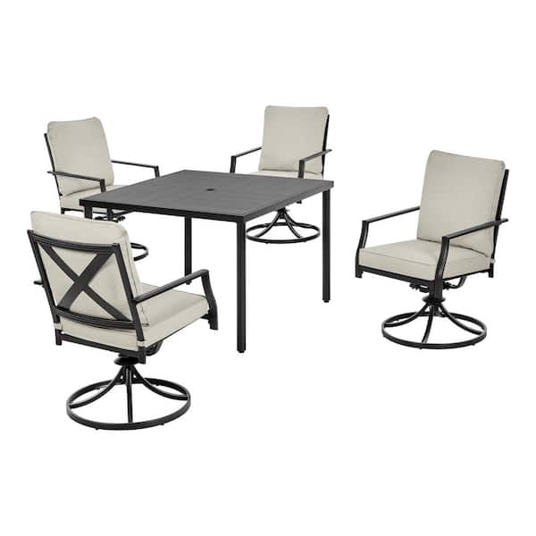 Cookson Black 5-Piece Metal Outdoor Dining Set with Cushion Guard Putty Beige Cushion