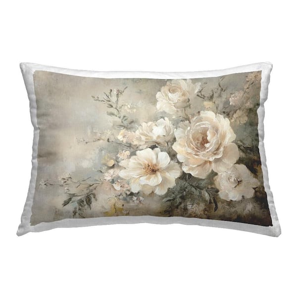 Stupell Industries Beige Faded Florals Grey Floral Polyester 14 in. X 20in. Throw Pillow