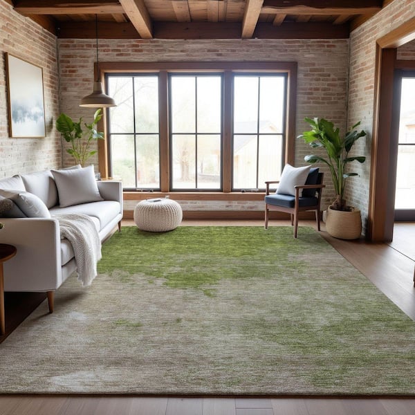 Mayfield Premium Machine Washable Abstract AMF1138 Olive 10 ft. x 14 ft. Area Rug