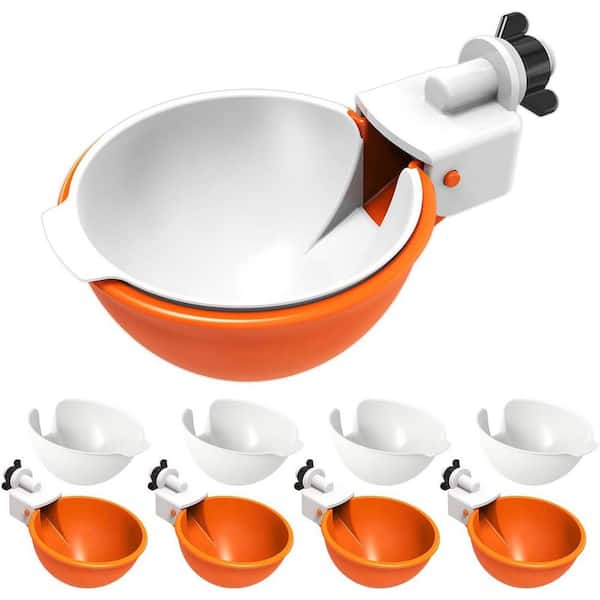 N/A 5.79 in. Automatic Chicken Waterer Cups Orange Poultry Feeder Kit for Chicks Ducks Geese Turkeys Rabbits 5 Pack