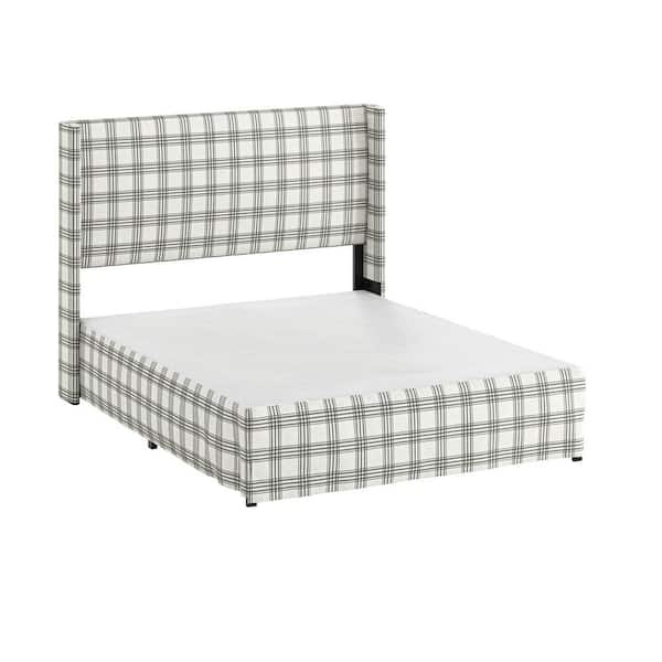 JAYDEN CREATION Raymond 2-Piece Check Wingback Design Queen Bedroom Set with Metal Platform Bed Frame