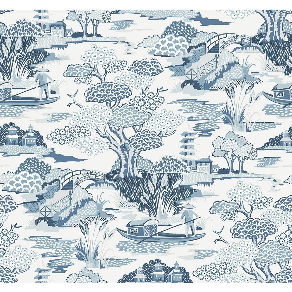 A-Street Prints Joy De Vie Blue Toile Strippable Wallpaper (Covers