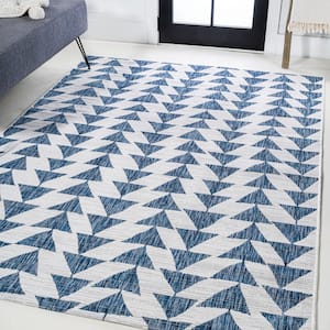 Andratx Modern Blue/Ivory 5 ft. x 8 ft. Tribal Geometric Indoor/Outdoor Area Rug