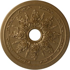1-1/2 in. x 23-5/8 in. x 23-5/8 in. Polyurethane Rose and Ribbon Ceiling Medallion, Pale Gold