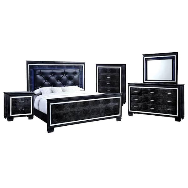 Unbranded Esme 5-Piece Black Wood Frame Queen Platform Bed