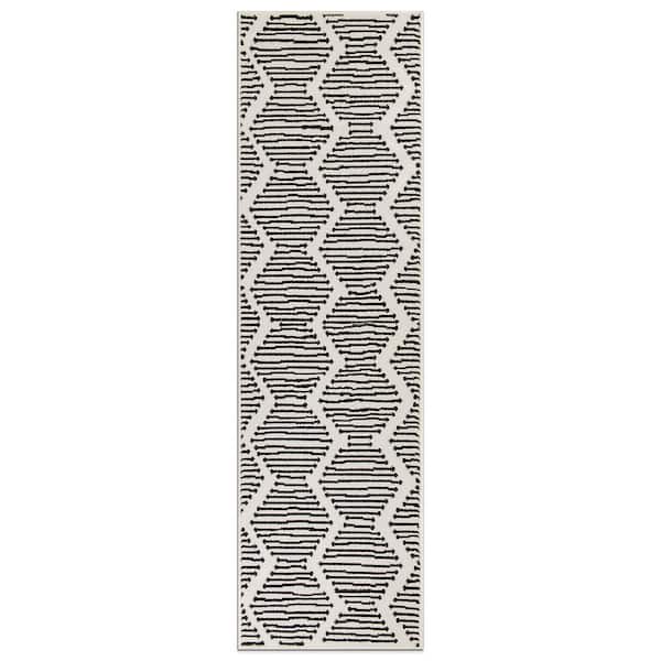Milan Cream 2 ft. x 7 ft. Boho Stripe Design Runner Rug